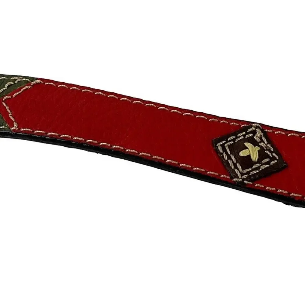 Rolfs Full Grain Leather Embroidered Red Green Navy Brown 1